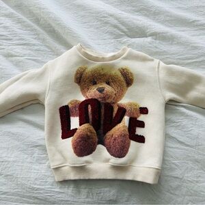 Zara Cream Sweatshirt with Teddy Bear and Red Love Print